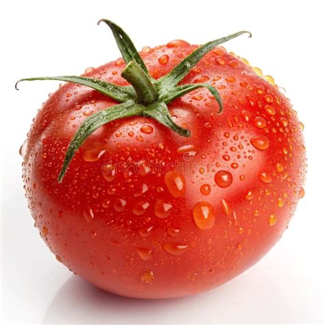 Ilustración de un tomate fresco con gotas de agua