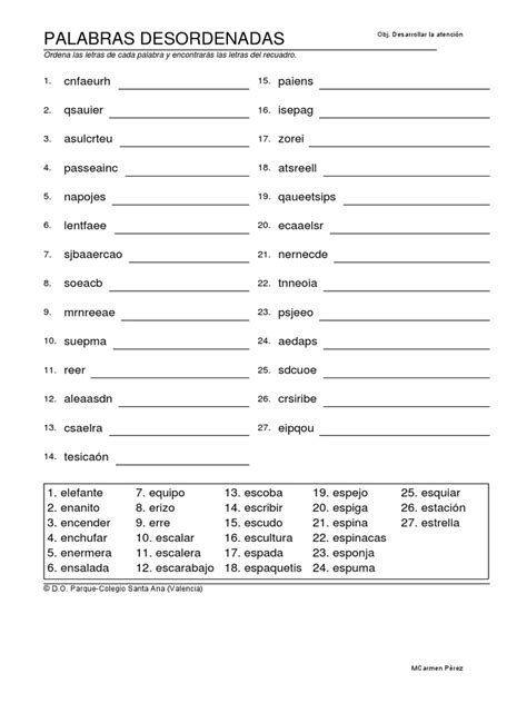 Representación visual de palabras desordenadas formando una ensalada