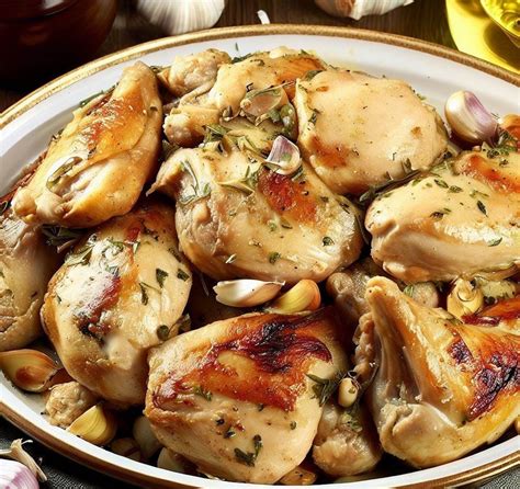 Pollo al ajillo en cazuela con ajos y perejil