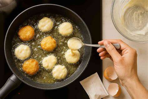 Proceso de fritura de buñuelos en aceite caliente