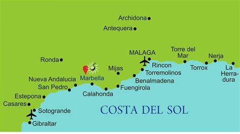 Mapa de la Costa del Sol con Fuengirola destacada
