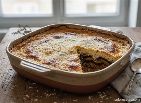 Moussaka recién horneada y dorada