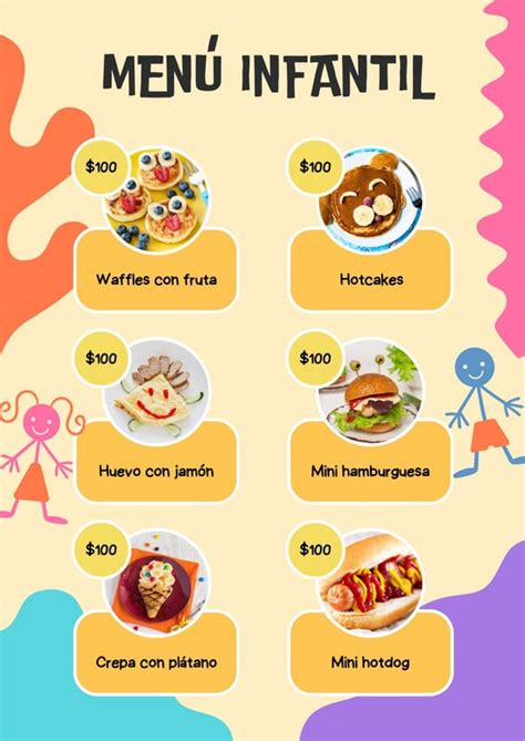 Ilustración de un niño disfrutando de un menú infantil en un restaurante