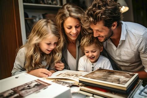 Una familia mirando un álbum de fotos antiguo