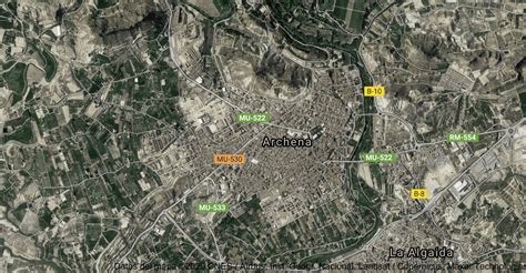 Mapa de Archena y alrededores con puntos de interés gastronómico