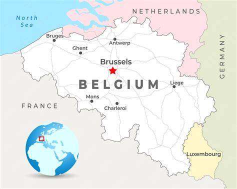 Mapa de Bélgica destacando Bruselas y la costa