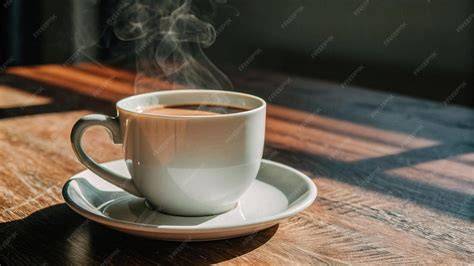 Taza de café humeante en una cafetería
