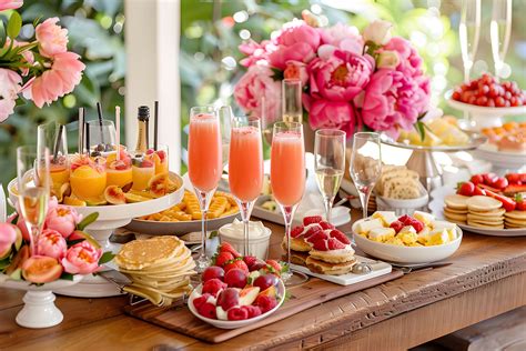 Mesa de brunch primaveral con variedad de platos