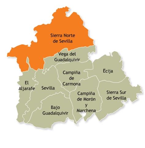 Mapa de la Sierra Norte de Sevilla con áreas recreativas