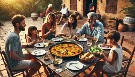 Familia compartiendo una paella