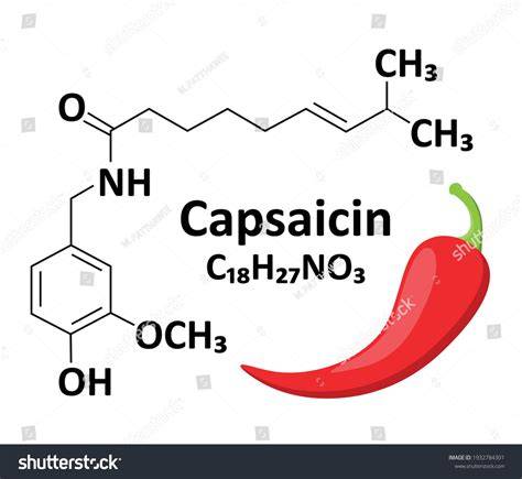 Pimientos picantes y esquema de la molécula de capsaicina