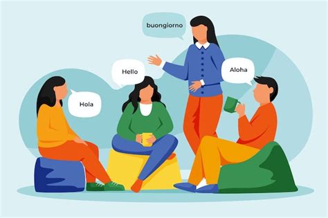 Ilustración de personas hablando en diferentes contextos