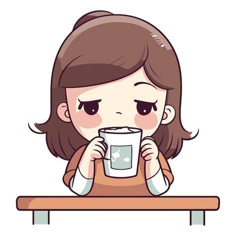 Niña bebiendo una taza de café con leche