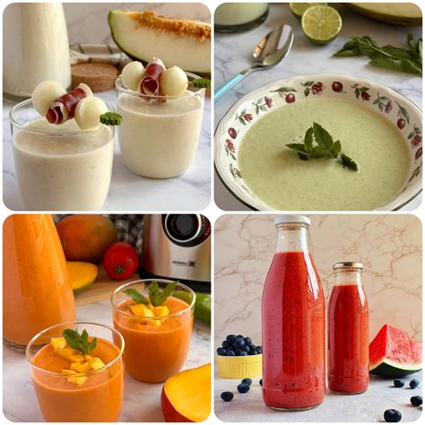 Collage de diferentes tipos de gazpachos y sopas frías