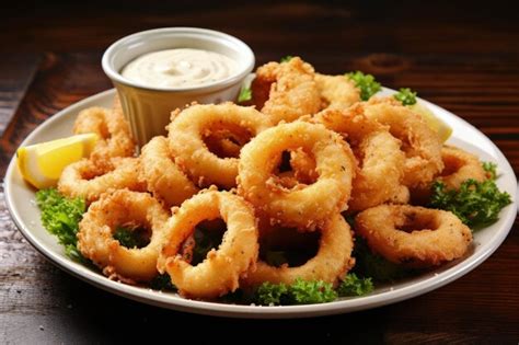 Aros de pimiento fritos servidos con salsa