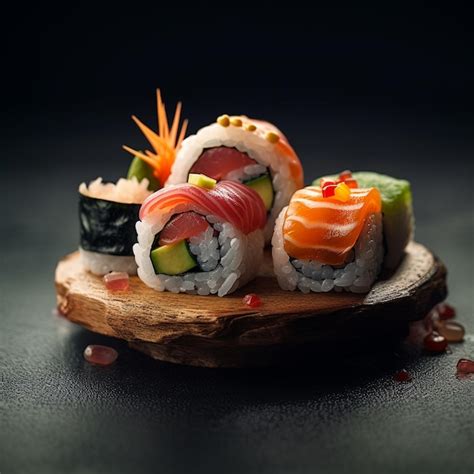 Plato de sushi fusión con ingredientes mediterráneos