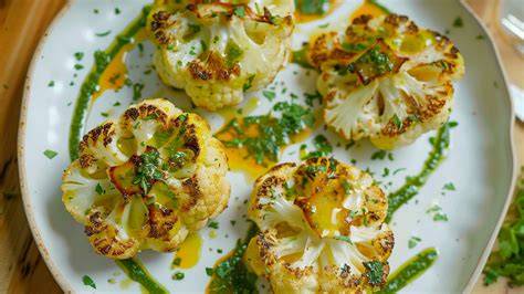 Coliflor asada en filetes con hierbas aromáticas