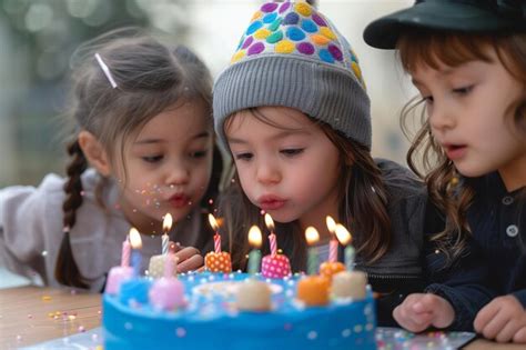 Niña soplando velas de cumpleaños mientras otra intenta apagarlas