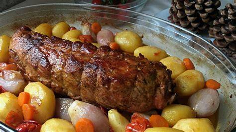 Solomillo relleno horneado con patatas