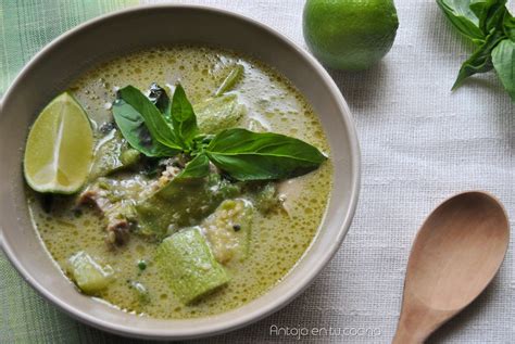 Plato de curry verde con cilantro