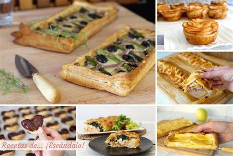 Variedad de recetas de hojaldre dulces y saladas