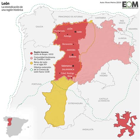 Mapa de la región de León en España, destacando la IGP Cecina de León