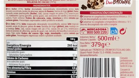 Etiqueta de ingredientes de helado sin gluten
