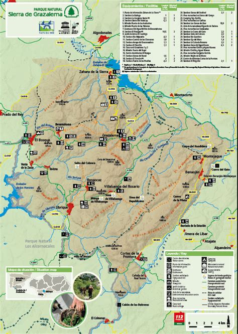 Mapa de rutas de senderismo en el Parque Natural Sierra de Grazalema