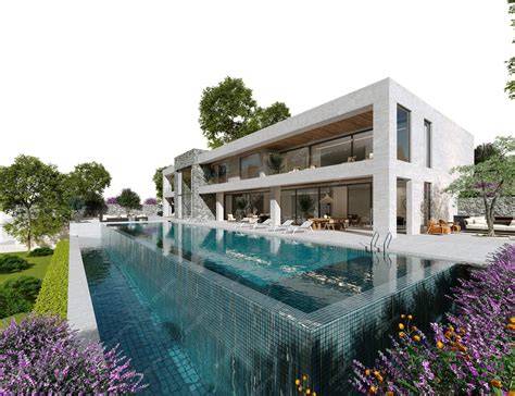 Vista exterior de la Villa Pimienta con su piscina privada y jardines