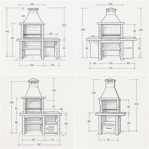 Boceto de barbacoa con medidas