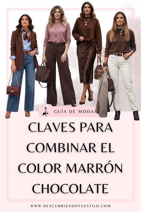 Esquema de combinaciones para cada estación con abrigo marrón chocolate