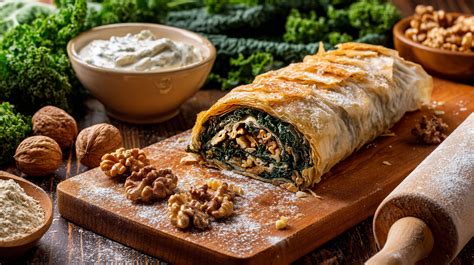 Strudel de col servido en plato