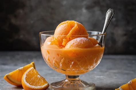 Sorbete de naranja cremoso servido en copa