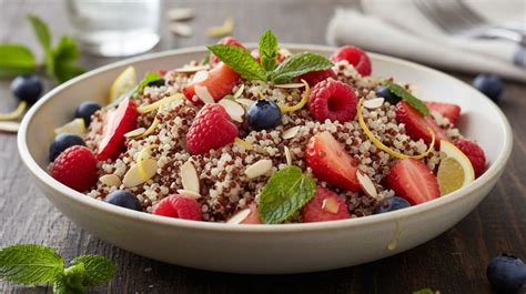 Recipiente con quinoa y frutos rojos