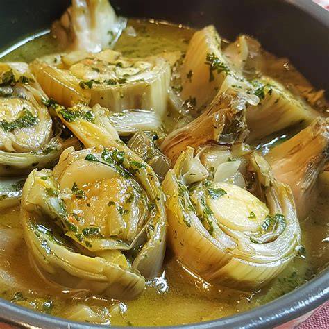 Ingredientes frescos para la receta de alcachofas en salsa