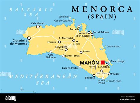 Mapa de la isla de Menorca y Mahón