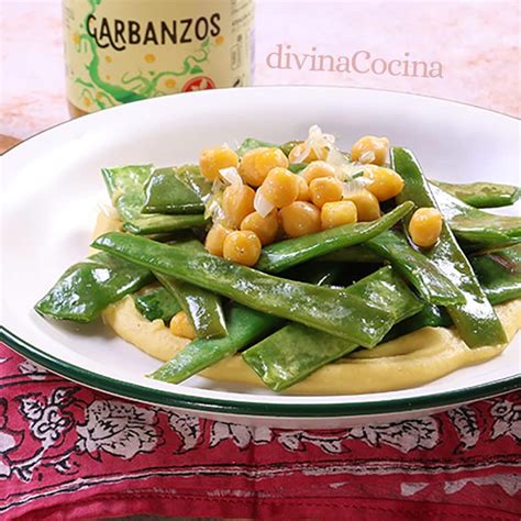 Ingredientes para judías verdes con hummus y jamón