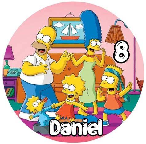 Oblea comestible de Los Simpson sobre una tarta decorada