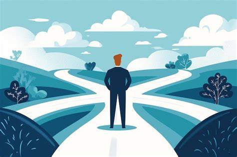 Ilustración de una persona dudando entre dos caminos