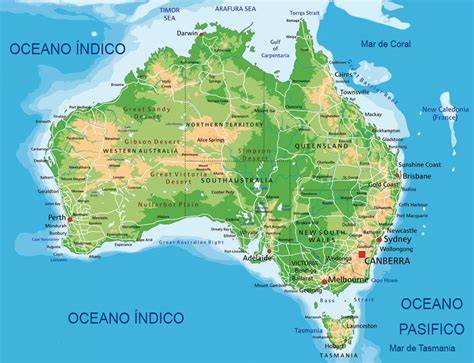 Mapa de Australia con la ubicación de Queensland destacada