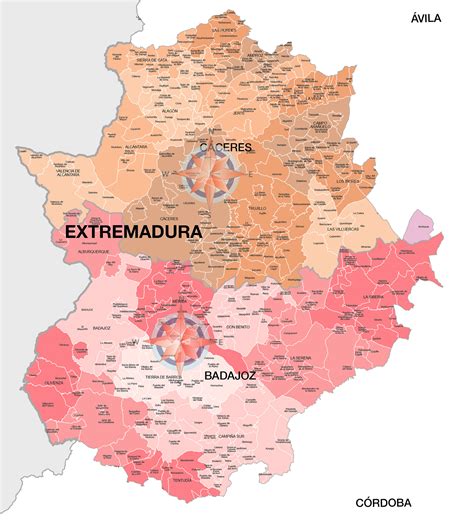 Mapa de la región de Extremadura y zonas de producción de queso