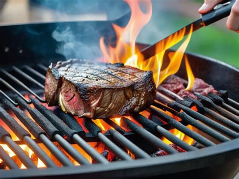 Chef asando carne a la parrilla