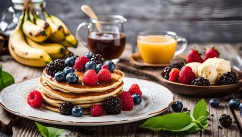 tortitas dulces con frutos rojos y sirope