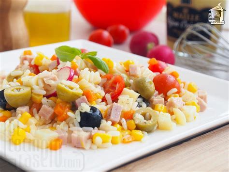 Ensalada de arroz con jamón y queso