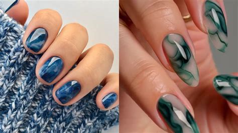 Uñas con efecto mármol verde menta