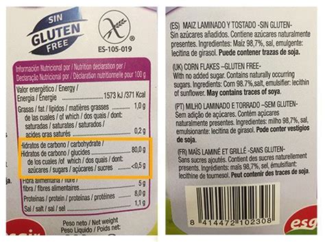 Etiqueta nutricional de cereales sin gluten