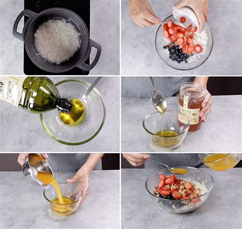 Proceso de cocción y enfriado del arroz para ensalada