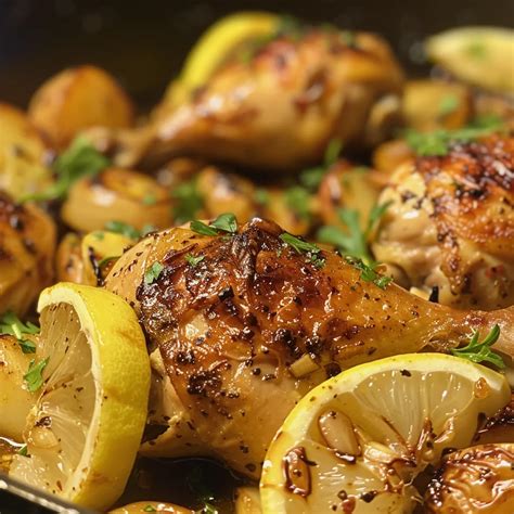 Pollo al limón y ajo en sartén
