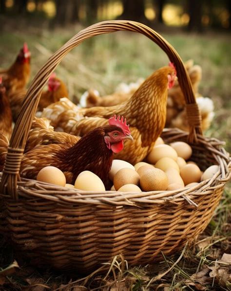 Huevos de corral en una cesta