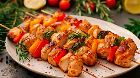 Brochetas de pollo y verduras a la parrilla
